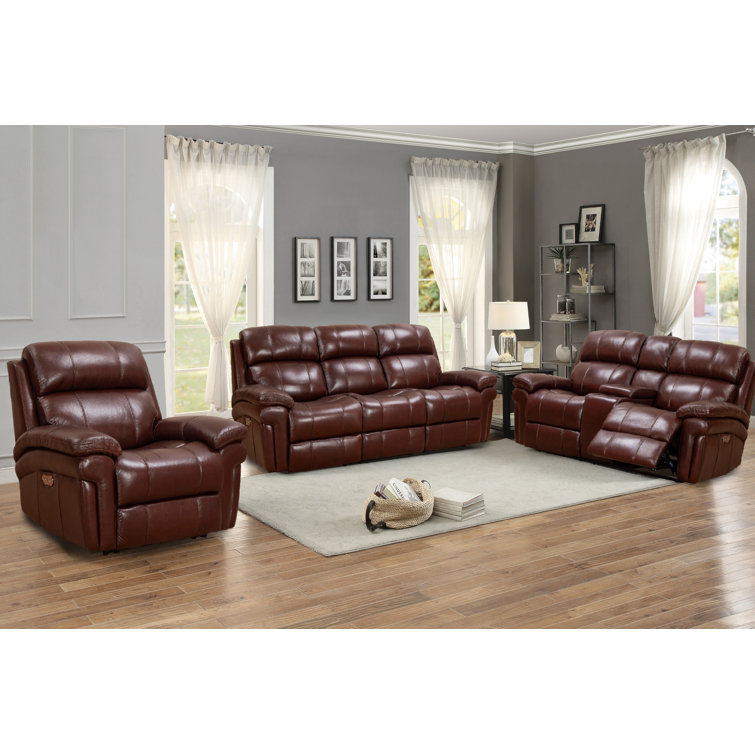 Top grain leather discount reclining living room set